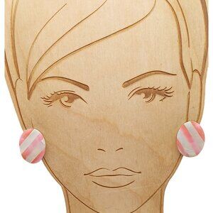 Vintage Oval Mother of Pearl & Pink Shell Striped Inlay Stud Earrings